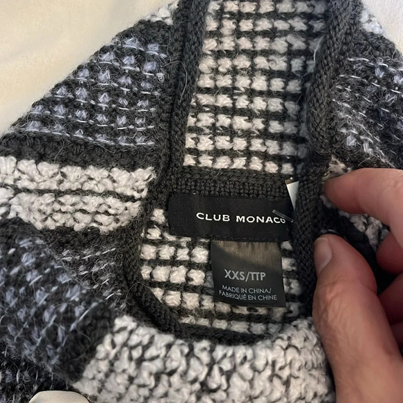 Club Monaco Wool Alpaca  Blend Plaid Woven Sweater Grey size XXS - Picture 7 of 13